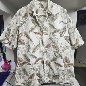 Pierre Cardin Cream and Green Leaf Print Shirt